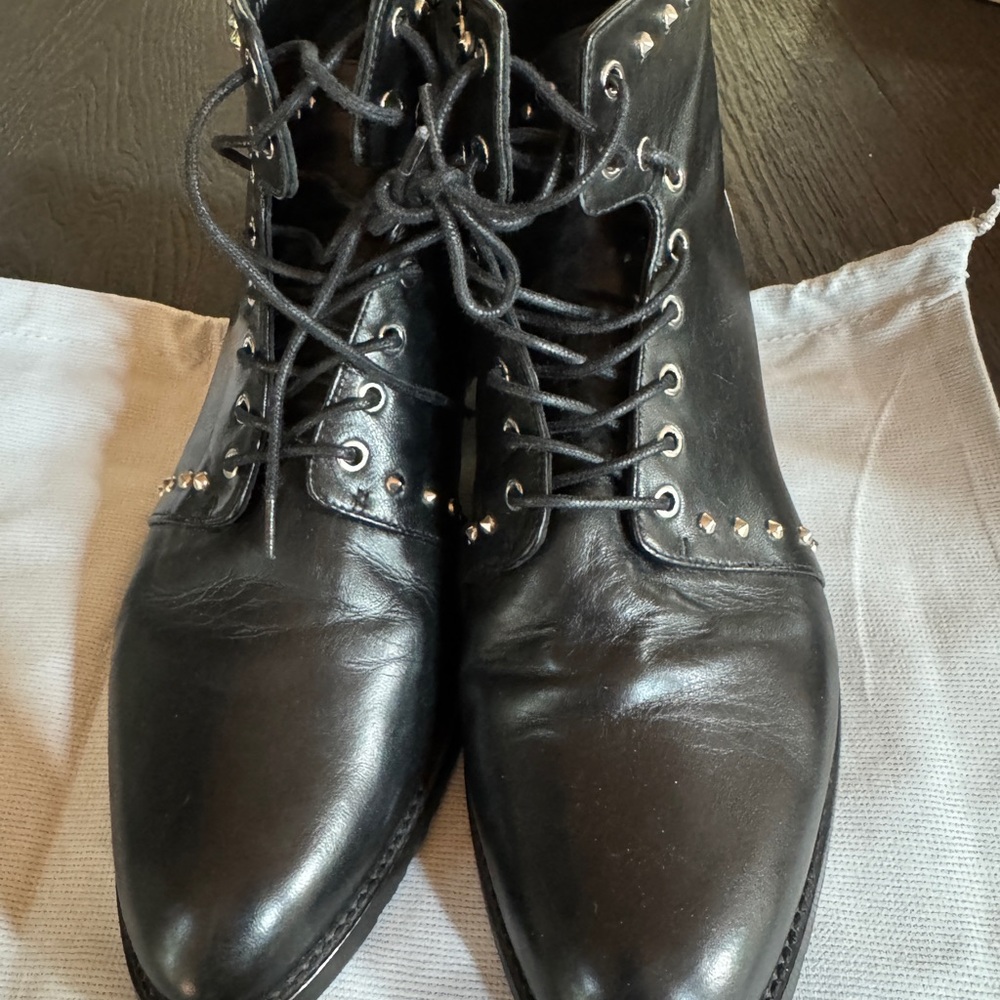 Stuart Weitzman Black Lace Up Boots